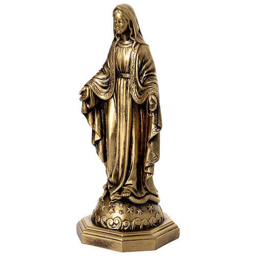 Brass-plated resin statue of the Miraculous Mary, 20 cm 3