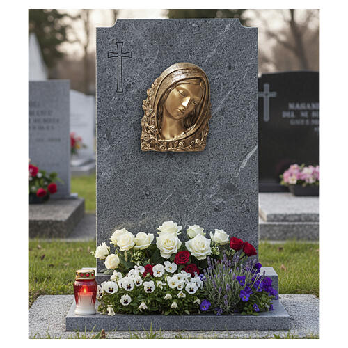 Bronzed Madonna face plaque with rose garden motif for outdoor use, 8x6x2 in 2