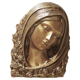 Plaque visage de la Vierge rosier bronze 20x16x5 cm pour extérieur
