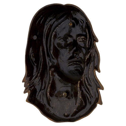 Reliefplakette mit dem Antlitz Christi aus Messing in bronzefarbener Ausführung für den Außenbereich 5