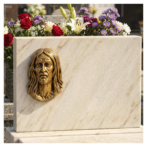 Bronzed Christ Face Cemetery Plaque for Outdoors 2