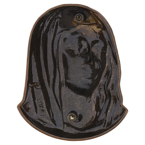 Reliefplakette mit dem Antlitz der Gottesmutter im Flachrelief aus Messing in bronzefarbener Ausführung für den Außenbereich 3