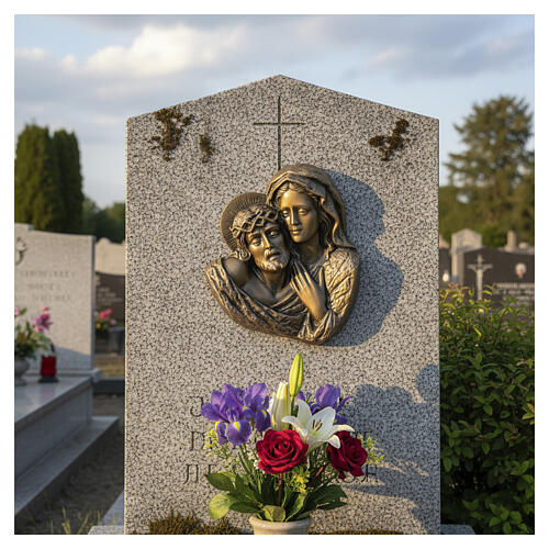 Reliefplakette mit den Antlitzen der Gottesmutter und Christi aus Bronze zur Wandmontage für den Außenbereich 2