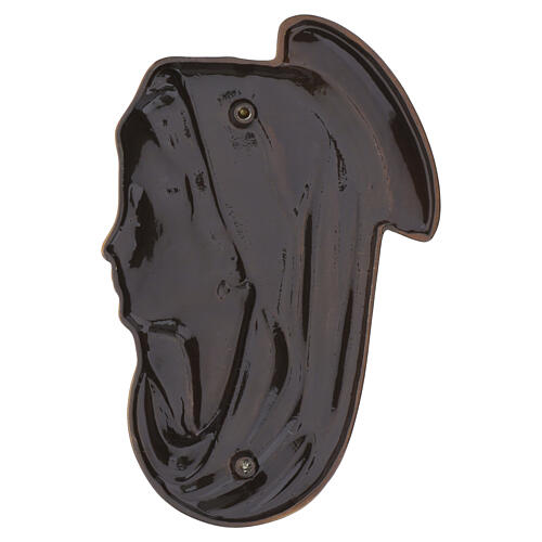 Reliefplakette mit dem Profil der Gottesmutter und Heiligenschein aus Messing in bronzefarbener Ausführung für den Außenbereich 18x11 cm 3