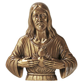 Bronze plaque depicting the Sacred Heart bust for outdoor