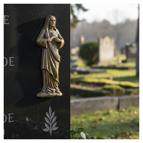Bronzed Sacred Heart of Jesus Outdoor Plaque in Bas-relief, 26x10 cm 2