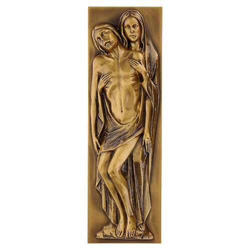 Reliefplakette Pietà in bronzefarbener Ausführung zur Wandmontage 50x15 cm 1