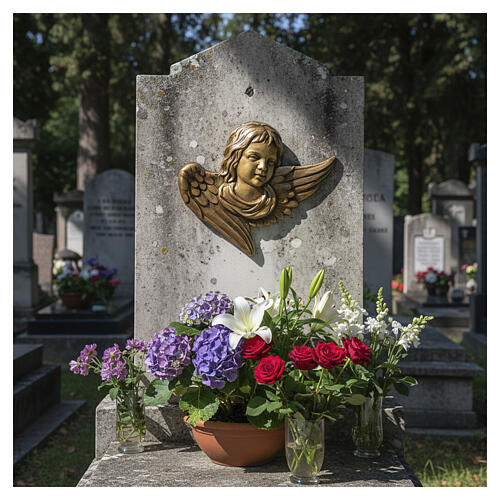 Bronze angel plaque with right-facing wings for outdoor use, 5x6 in 2