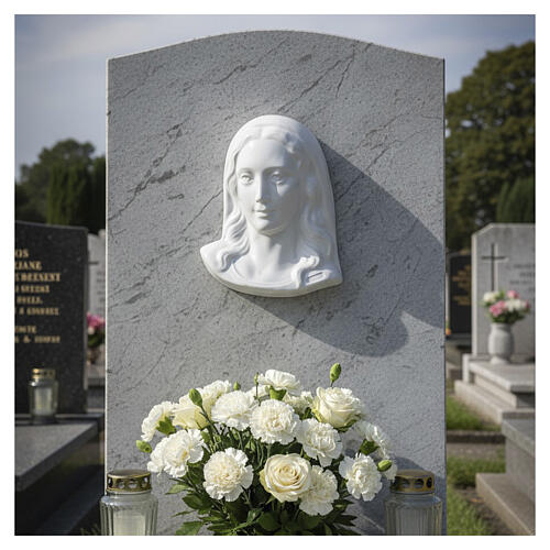 Outdoor wall plaque with face of Our Lady, Carrara marble finish, for tombstones 2