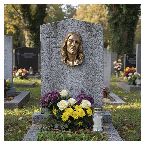 Classic bronzed outdoor plaque with Christ's face 2