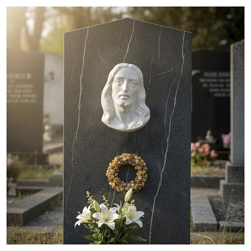 Christ Face Cemetery Plaque with Carrara Marble-Effect Finish 2