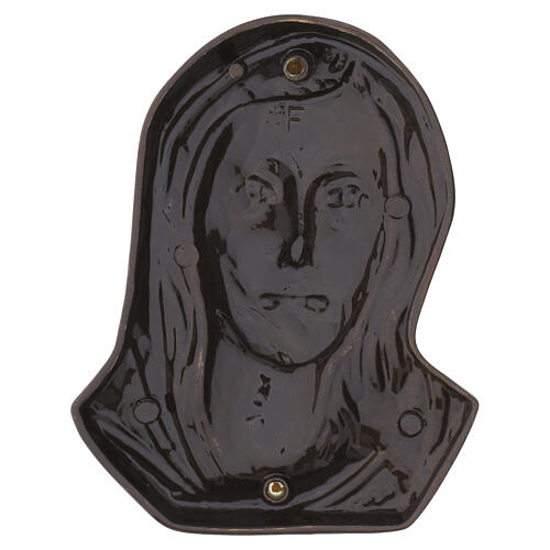 Placa rostro Virgen con velo bronceada para exterior 11x8 cm 3