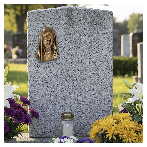 Bronzed outdoor plaque of Virgin's face, 10x6x4 cm 2