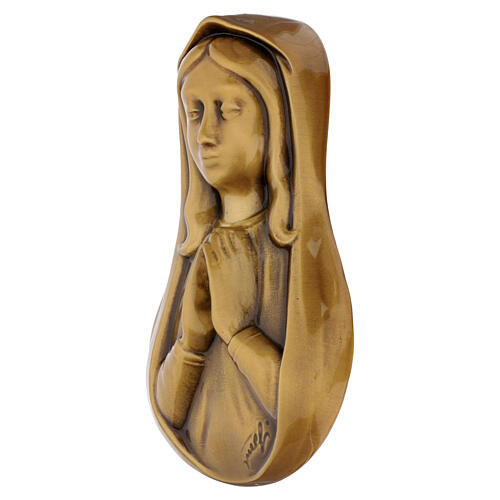 Wall-mounted grave plaque of the Virgin Mary with clasped hands bronze finish 3
