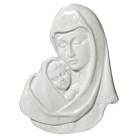 Our Lady with Child, white enamel wall plaque for outdoor use, 7x5 in