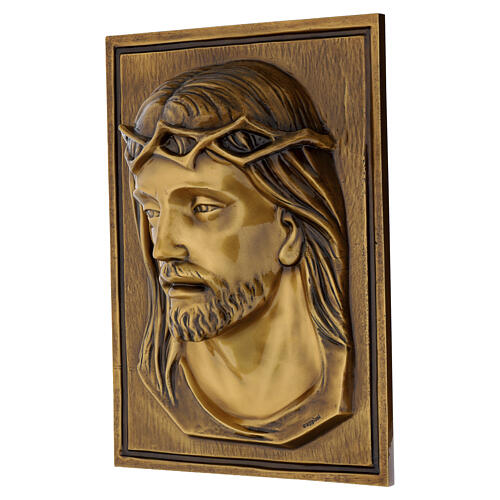 Placa rosto de Jesus com coroa de espinhos em bronze 35x25 cm 3