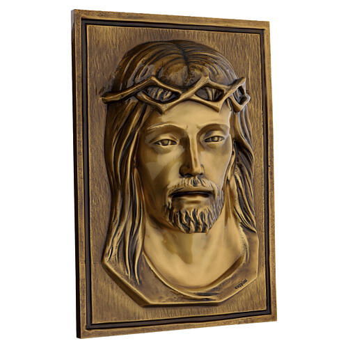 Placa rosto de Jesus com coroa de espinhos em bronze 35x25 cm 4