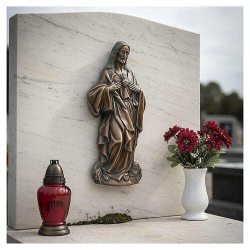 Placa Sagrado Coração de Jesus bronzeada para exterior em alto-relevo 38 cm 2
