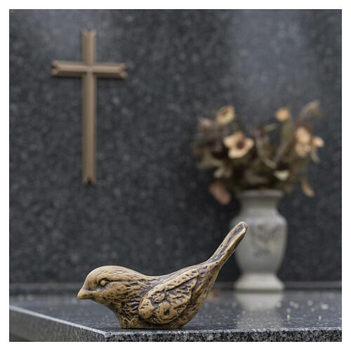 Estátua funerária pardal bronze para o solo 8 cm 4