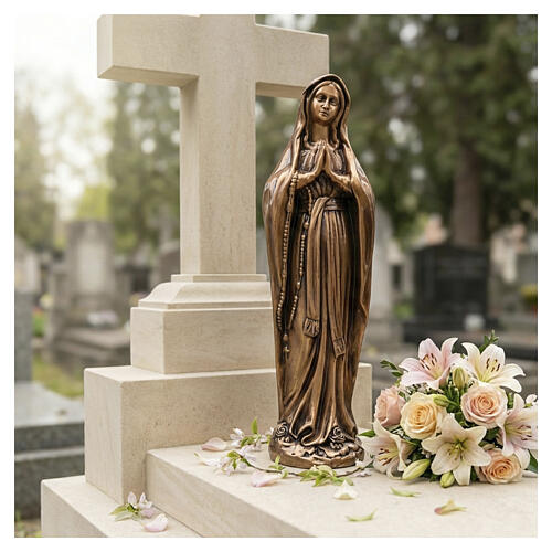 Our Lady of Lourdes ground-mounted statue, 16 in, bronze finish 2