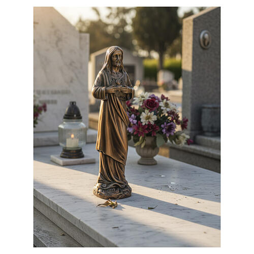 Statue Sacré-Cœur de Jésus effet bronze pour extérieur, à poser au sol, 40 cm 2
