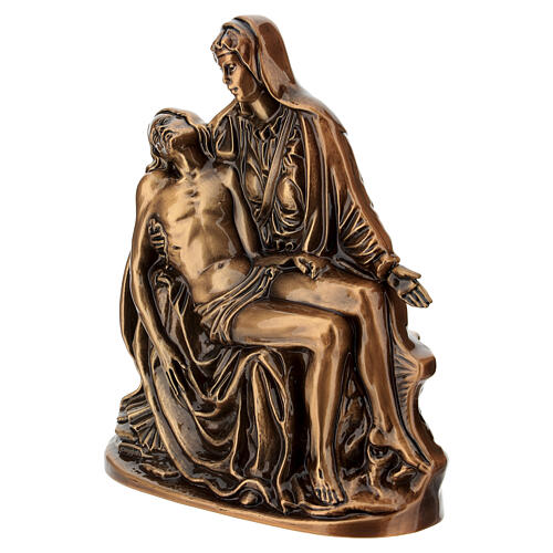 Estatua Piedad estilo Miguel Ángel bronceada sobre base 19x16x8 cm para exterior 4
