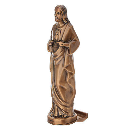 Figura Najświętszego Serca Jezusa z podstawą - na ścianę, na zewnątrz, 28 cm, brązowana 3