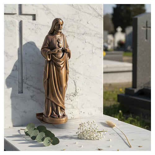 Figura Najświętszego Serca Jezusa z podstawą - na ścianę, na zewnątrz, 28 cm, brązowana 4