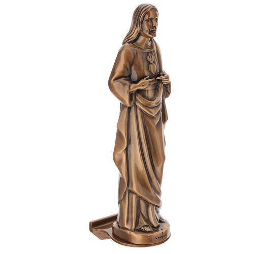 Figura Najświętszego Serca Jezusa z podstawą - na ścianę, na zewnątrz, 28 cm, brązowana 6