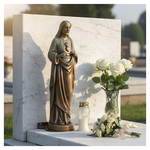 Estátua do Sagrado Coração de Jesus com base de parede para exterior 28 cm bronze 2