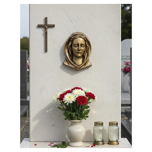 Placa funerária Nossa Senhora para parede 10 cm acabamento em bronze 2