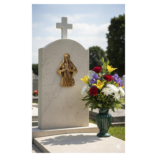 Reliefplakette mit der Halbfigur des Heiligsten Herzens Jesu aus Messing in bronzefarbener Ausführung für den Außenbereich 15x10 cm 2