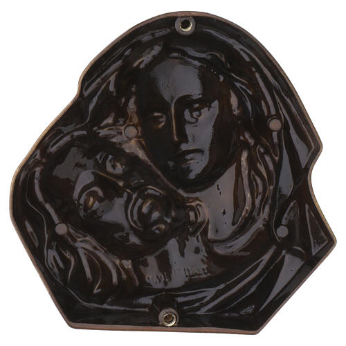Reliefplakette mit den Antlitzen der Pietà aus Messing in bronzefarbener Ausführung für den Außenbereich 10x10 cm 3