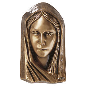 Reliefplakette mit realistisch gestaltetem Antlitz der Gottesmutter im Hochrelief aus Bronze für den Außenbereich 20x11x5 cm
