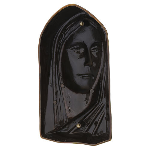 Reliefplakette mit realistisch gestaltetem Antlitz der Gottesmutter im Hochrelief aus Bronze für den Außenbereich 20x11x5 cm 3