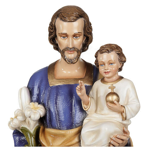 Statue Heiliger Josef mit Jesuskind, glänzendes Fiberglas 2