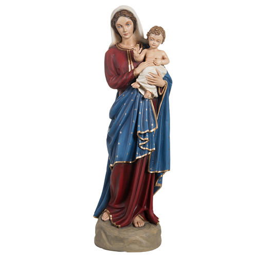 Virgen con el Niño manto azul  85 cm fibra de vidrio 1