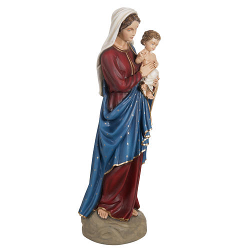 Vierge à l'enfant manteau bleu rouge fibre de verre 85cm 7