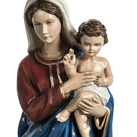 Virgin Mary and baby Jesus, red blue dress statue in fiberglass