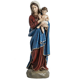 Virgen con el niño vestido rojo azul 60 cm. fibra de vidrio