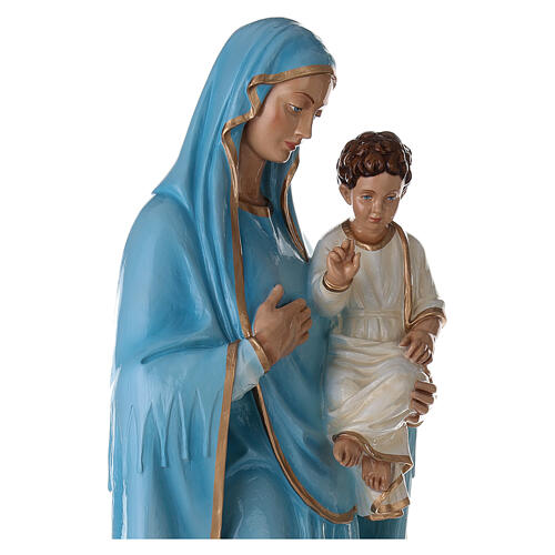 Virgin Mary with baby and light blue dress statue in fiberglass, 4