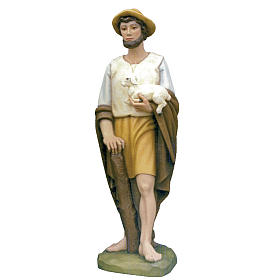 Shepherd with sheep, statue in painted fiberglass, 100cm