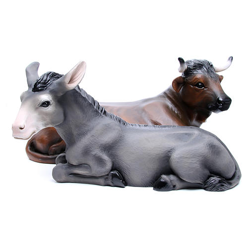 Ox and donkey, statues in painted fiberglass, 100cm 1