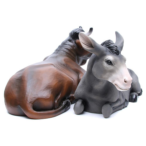 Ox and donkey, statues in painted fiberglass, 100cm 3