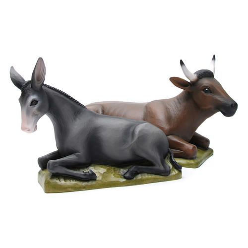 Ox and donkey, statues in painted fiberglass, 80cm 1