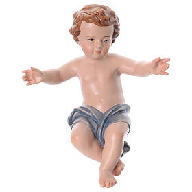 Baby Jesus with open arms, blue loincloth, fibreglass