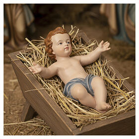 Enfant Jésus fibre de verre bras ouverts pagne bleu