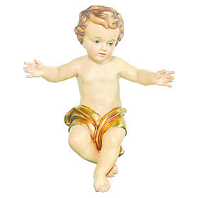 Statue Gesù Bambino: Bambinello Gesù Vetroresina braccia aperte drappo dorato Statue Gesù Bambino: Bambinello Gesù Vetroresina braccia aperte drappo dorato