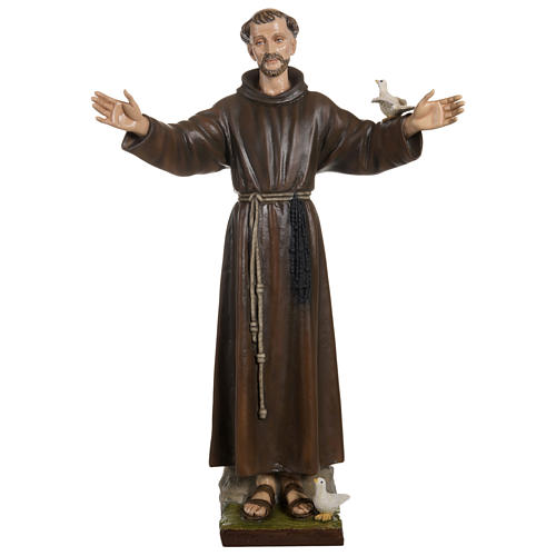 Statue of St. Francis with doves in fibreglass 100 cm for EXTERNAL USE 1