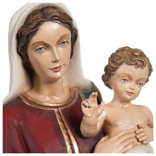 Statue of the Virgin Mary with Baby Jesus and red and blue cape in fibreglass 85 cm for EXTERNAL USE 2